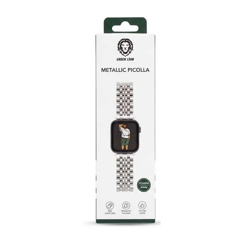 DUBAI REMESHOK 42-44-45mm GREEN METALLIC PICOLLA SILVER